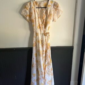 Floral Wrap Dress - Yellow/Orange and White